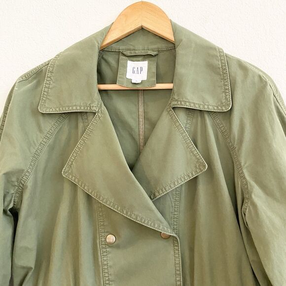 Gap Womens M Double Breasted‎ Military Style Collared Army Green Snap Jacket - Picture 3 of 12